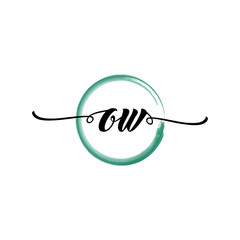 OW initial handwriting logo template. round logo in watercolor color with handwritten letters in the middle. Handwritten logos are used for, weddings, fashion, jewelry, boutiques and business