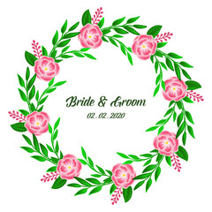 Pattern wallpaper of card bride and groom background, with ornate green leaves and floral frame. Vector