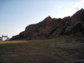 Buddhist rock drawings from 15th century at Tamgaly-Tas on Ili River near Almaty, Kazakhstan     