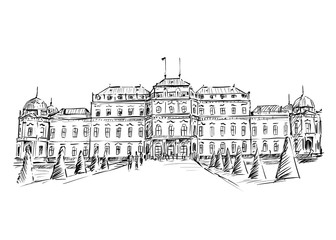 vector illustration of royal palace in vintage style - obrazy, fototapety, plakaty