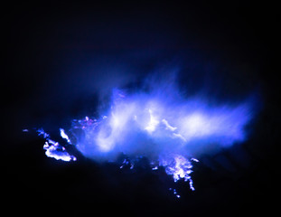 Blue Fire from Ijen Crater in Java Indonesia