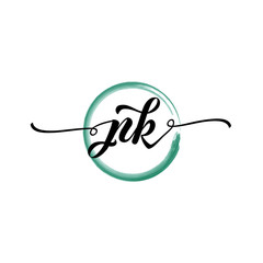 Obraz premium PK initial handwriting logo template. round logo in watercolor color with handwritten letters in the middle. Handwritten logos are used for, weddings, fashion, jewelry, boutiques and business