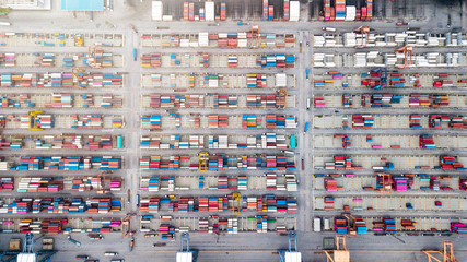 aerial top view from drone of logistics import and export transportation of colorful Container...