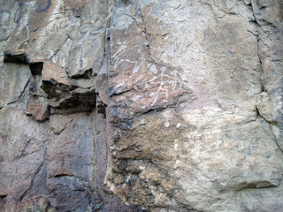 Buddhist rock drawings from 15th century at Tamgaly-Tas on Ili River near Almaty, Kazakhstan     