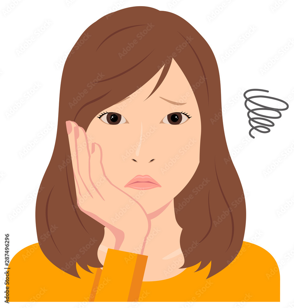 Sticker young woman vector illustration (upper body) / depression, annoying, troubled, disappointed