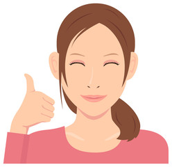 Young woman vector illustration (upper body) / thumb up with smiling 