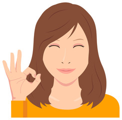 Young woman vector illustration (upper body) / ok sign with smiling