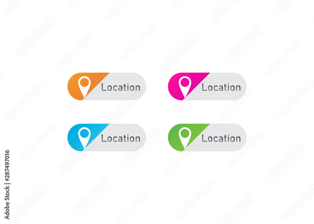 Poster web button design with location icon in various colour