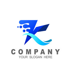 letter k logo with wave design vector, k letter with water waves and drops, font style, vector design template elements for your ecology application or corporate identity, water drop and fast
