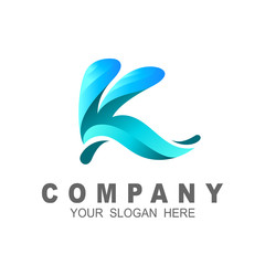 letter k logo with wave design vector, k letter with water waves and drops, font style, vector design template elements for your ecology application or corporate identity, blue and 3d logo