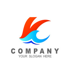 letter k logo with wave design vector, wave and beach logo