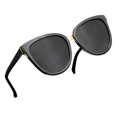 Black and gold female sunglasses closeup isolated on white