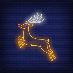 Reindeer running neon sign © RedlineVector