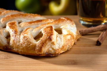 Homemade apple pie, blur apples background