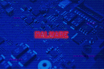 Malware conceptual image with circuit board as background