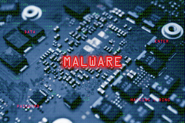Malware conceptual image with circuit board as background