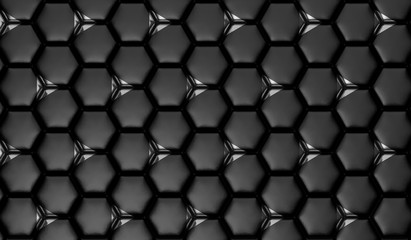 Black geometric background with silver triangles. 3D rendering.