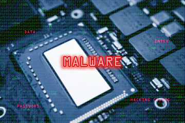 Malware conceptual image with circuit board as background