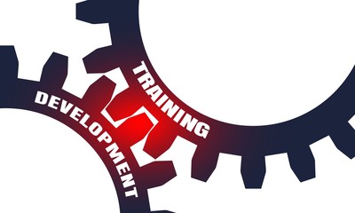 Training and Development text on the Mechanism of Gears. Communication concept in industrial design. Modern brochure design template