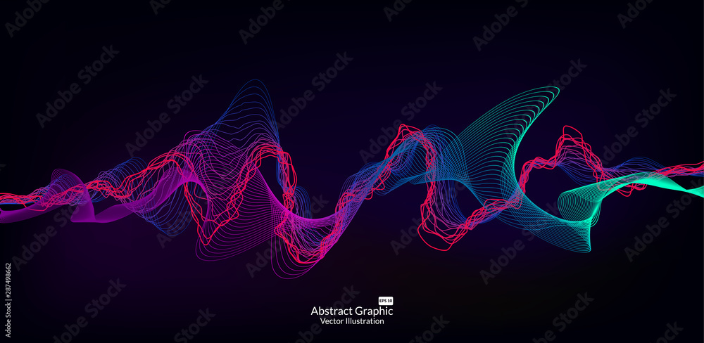 Aufkleber abstract colorful wave lines on black background for elements in concept business presentation, broc