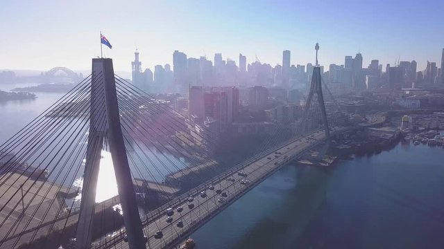 Traffic on the anzac bridge coming from the city and going towards the city of Sydney - Australia