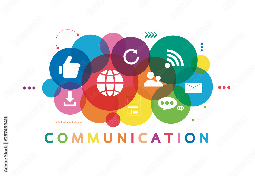Poster vector illustration of a communication concept. the word communication with colorful dialog speech b