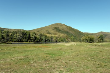 Landscape near the river Inya in the Altai region