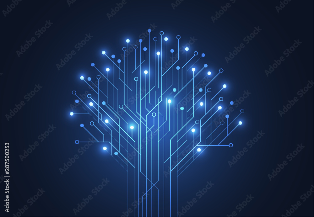 Poster abstract background with technology tree circuit board texture. electronic motherboard illustration.