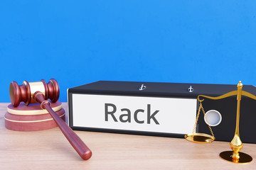 Rack – Folder with labeling, gavel and libra – law, judgement, lawyer