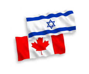 National vector fabric wave flags of Canada and Israel isolated on white background. 1 to 2 proportion.