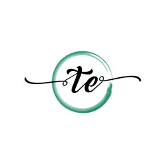 TE initial handwriting logo template. round logo in watercolor color with handwritten letters in the middle. Handwritten logos are used for, weddings, fashion, jewelry, boutiques and business