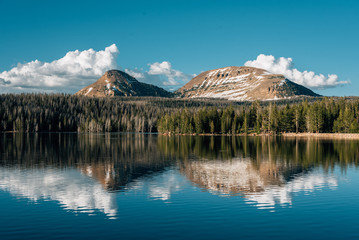 Snowy mountains reflecting in Trial Lake, in the Uinta Mountains, Utah