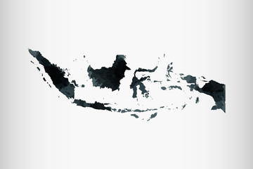 Indonesia watercolor map vector illustration of black color on light background using paint brush in paper page