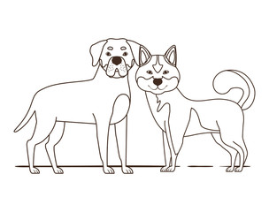 silhouette of cute and adorable dogs on white background
