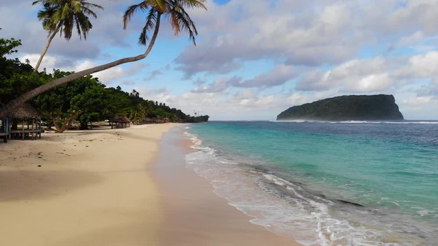 Aerial view along a tropical beach in Western Samoa