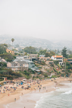 View of Crescent Bay on a cloudy day, in Laguna Beach, Orange County, California
