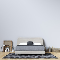 Interior Bedroom Wall Background Mockup - 3d rendering, 3d illustration