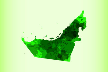 UAE watercolor map vector illustration of green color on light background using paint brush in paper page