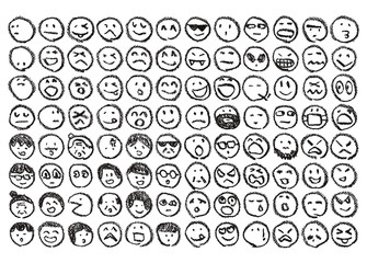 クレヨンで描いた顔のバリエーション