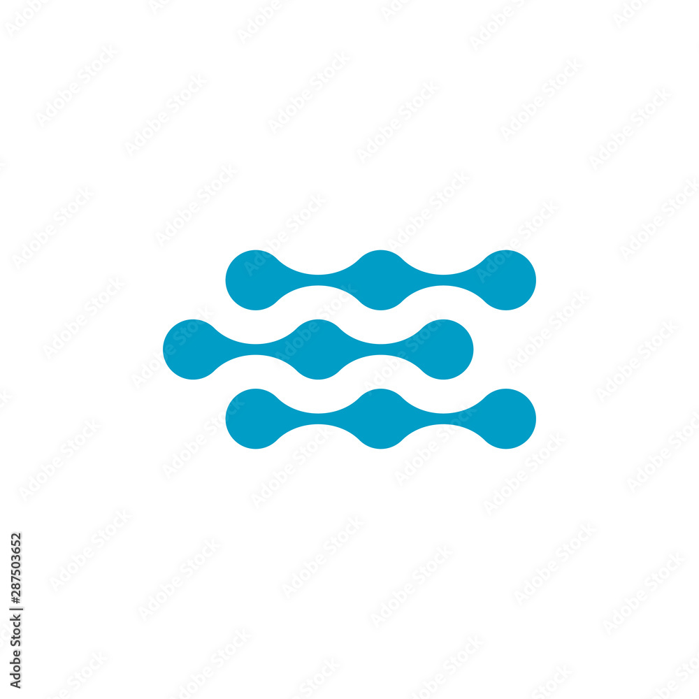 Poster molecularor tech chain logo template with circle dot connection structure in three parallel lines. s