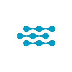 Molecularor tech chain logo template with circle dot connection structure in three parallel lines. Stock Vector illustration isolated on white background