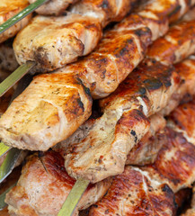 Barbecue skewers grilled on charcoal