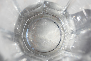 Top view close-up of pure mineral water in glass