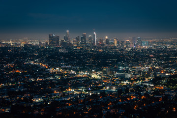 View of the downtown Los Angeles skyline, from Griffith Observatory, Los Angeles, California