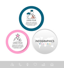 Vector infographic flat template circles for two paper label, diagram, graph, presentation. Business concept with 2 options. Blank space for content, step for step, timeline, workflow, marketing
