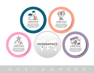 Vector infographic flat template circles for four paper label, diagram, graph, presentation. Business concept with 4 options. Blank space for content, step for step, timeline, workflow, marketing