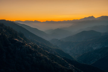 Mountain layers view from Glendora Ridge Road at sunset, in Angeles National Forest, California