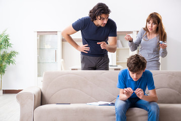 Concept of underage smoking with young boy and family