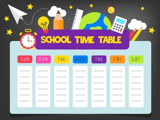 Back to school, School time table vector illustration