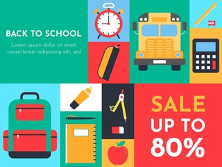 Back to school sale poster template, vector illustration